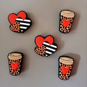 Silicone Focal Beads Leopard Cups And Double Hearts 5 Pieces